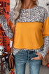 Leopard Print Waffle Knit Patchwork Top